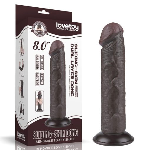  8'' Sliding Skin Dual Layer Dong Black II Dildo